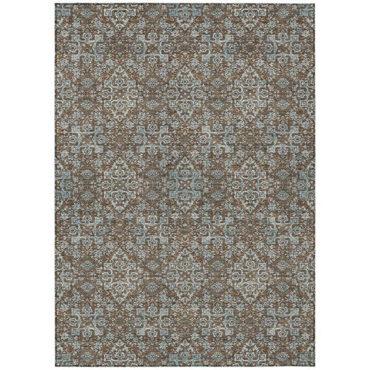 9' X 12' Chocolate And Pearl Oriental Washable Indoor Outdoor Area Rug