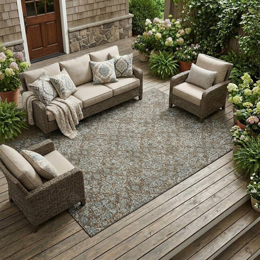 9' X 12' Chocolate And Pearl Oriental Washable Indoor Outdoor Area Rug HomeRoots