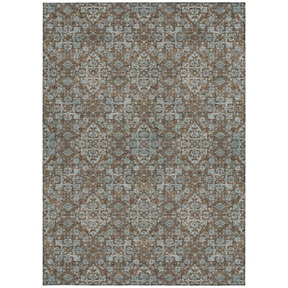 10' X 14' Chocolate And Pearl Oriental Washable Indoor Outdoor Area Rug