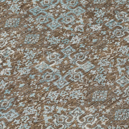 10' X 14' Chocolate And Pearl Oriental Washable Indoor Outdoor Area Rug