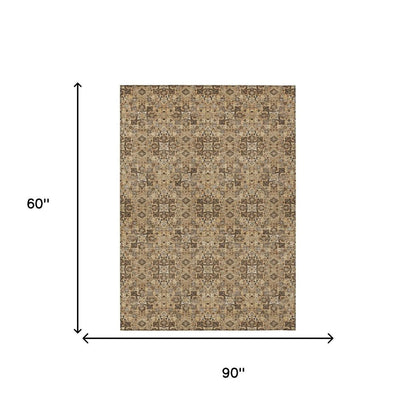 5' X 8' Copper And Green Oriental Washable Indoor Outdoor Area Rug