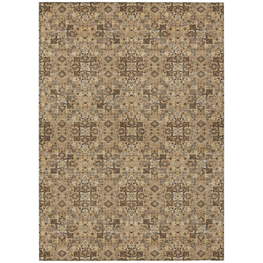 5' X 8' Copper And Green Oriental Washable Indoor Outdoor Area Rug