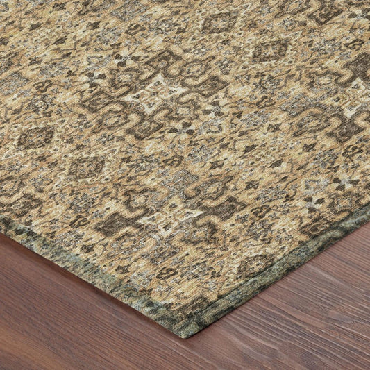5' X 8' Copper And Green Oriental Washable Indoor Outdoor Area Rug