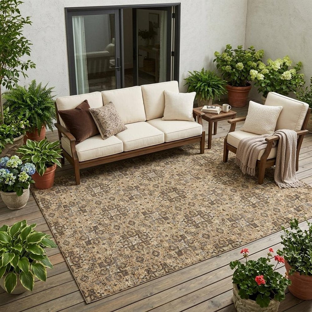 5' X 8' Copper And Green Oriental Washable Indoor Outdoor Area Rug HomeRoots