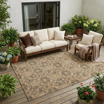 5' X 8' Copper And Green Oriental Washable Indoor Outdoor Area Rug HomeRoots