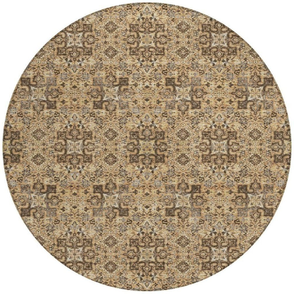 8' Copper And Green Round Oriental Washable Indoor Outdoor Area Rug — view 6