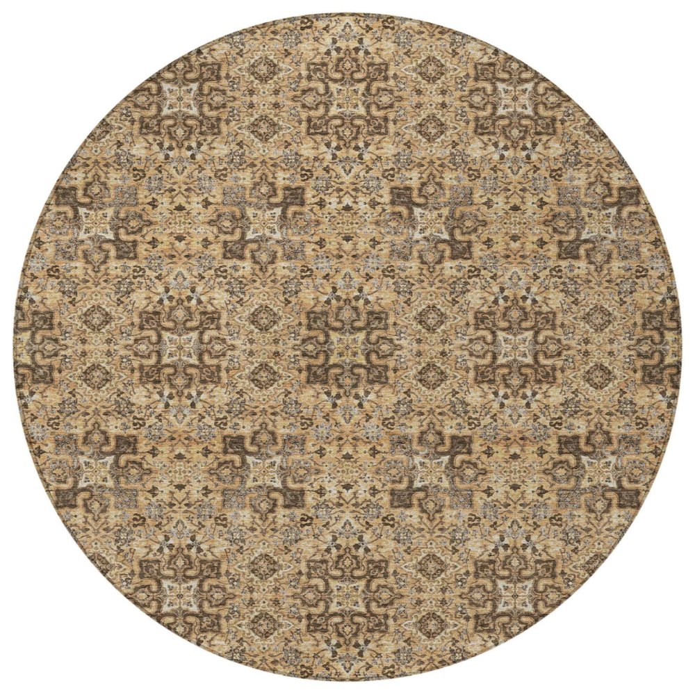 8' Copper And Green Round Oriental Washable Indoor Outdoor Area Rug HomeRoots