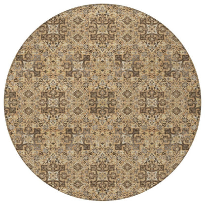 8' Copper And Green Round Oriental Washable Indoor Outdoor Area Rug