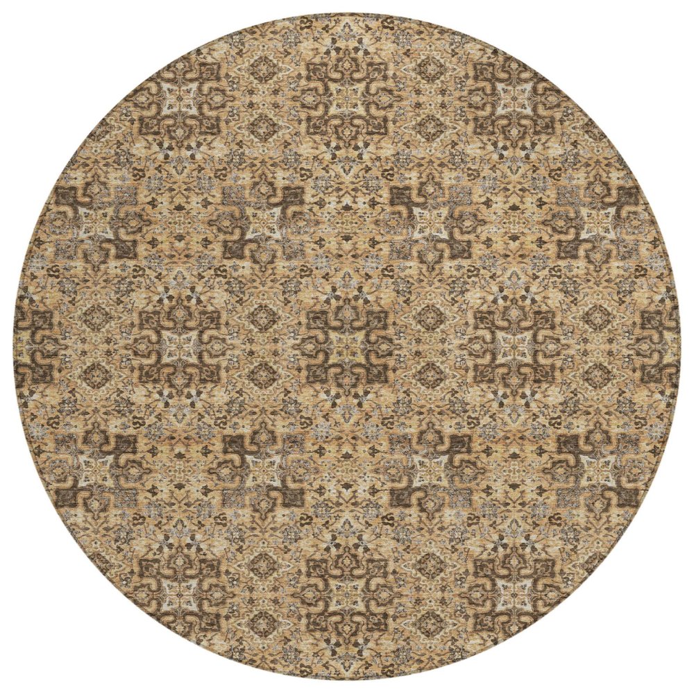 8' Copper And Green Round Oriental Washable Indoor Outdoor Area Rug — view 1