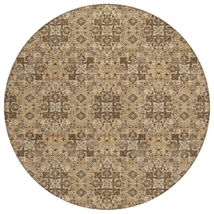 8' Copper And Green Round Oriental Washable Indoor Outdoor Area Rug HomeRoots