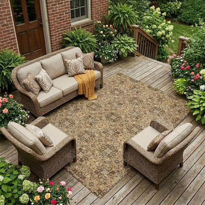 9' X 12' Copper And Green Oriental Washable Indoor Outdoor Area Rug HomeRoots