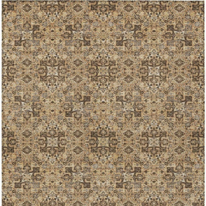 10' X 14' Copper And Green Oriental Washable Indoor Outdoor Area Rug