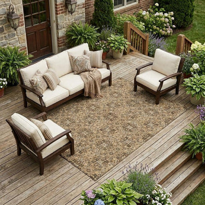 10' X 14' Copper And Green Oriental Washable Indoor Outdoor Area Rug