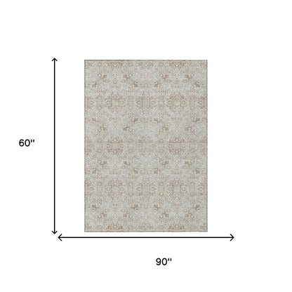 5' X 8' Ivory And Gray Oriental Washable Indoor Outdoor Area Rug