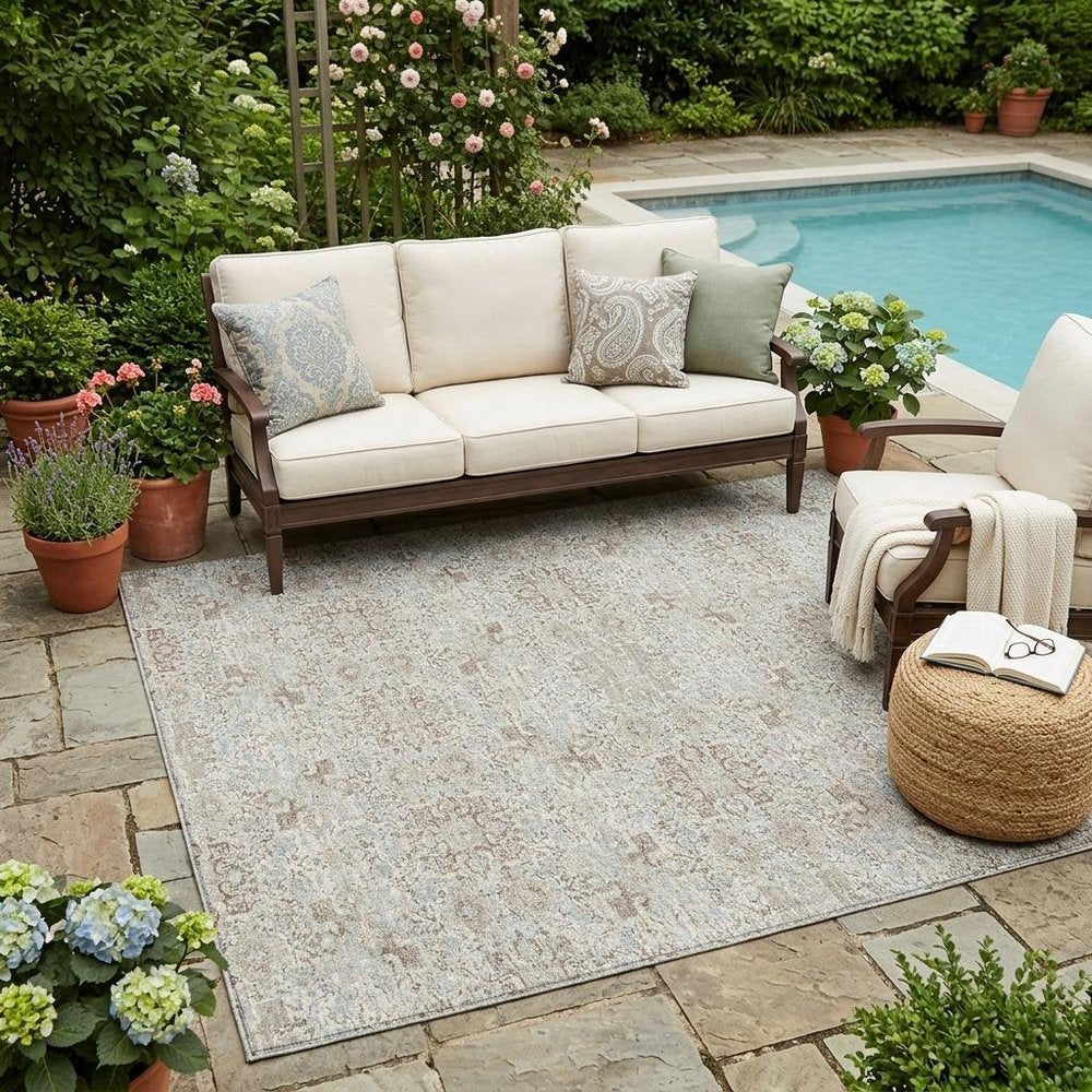 5' X 8' Ivory And Gray Oriental Washable Indoor Outdoor Area Rug HomeRoots