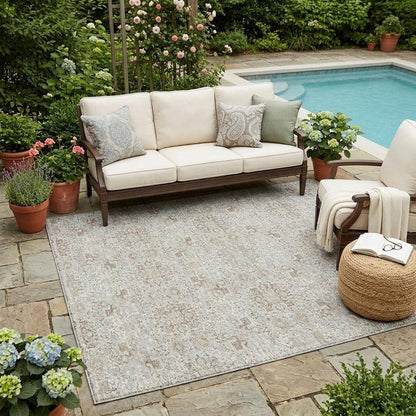 5' X 8' Ivory And Gray Oriental Washable Indoor Outdoor Area Rug HomeRoots