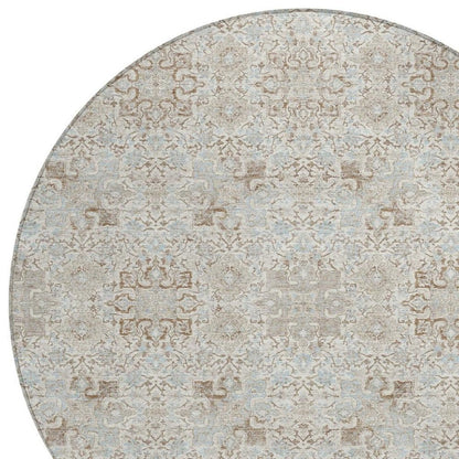 8' Ivory And Gray Round Oriental Washable Indoor Outdoor Area Rug HomeRoots