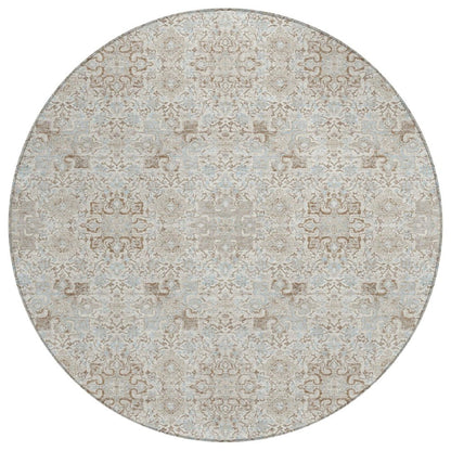 8' Ivory And Gray Round Oriental Washable Indoor Outdoor Area Rug HomeRoots