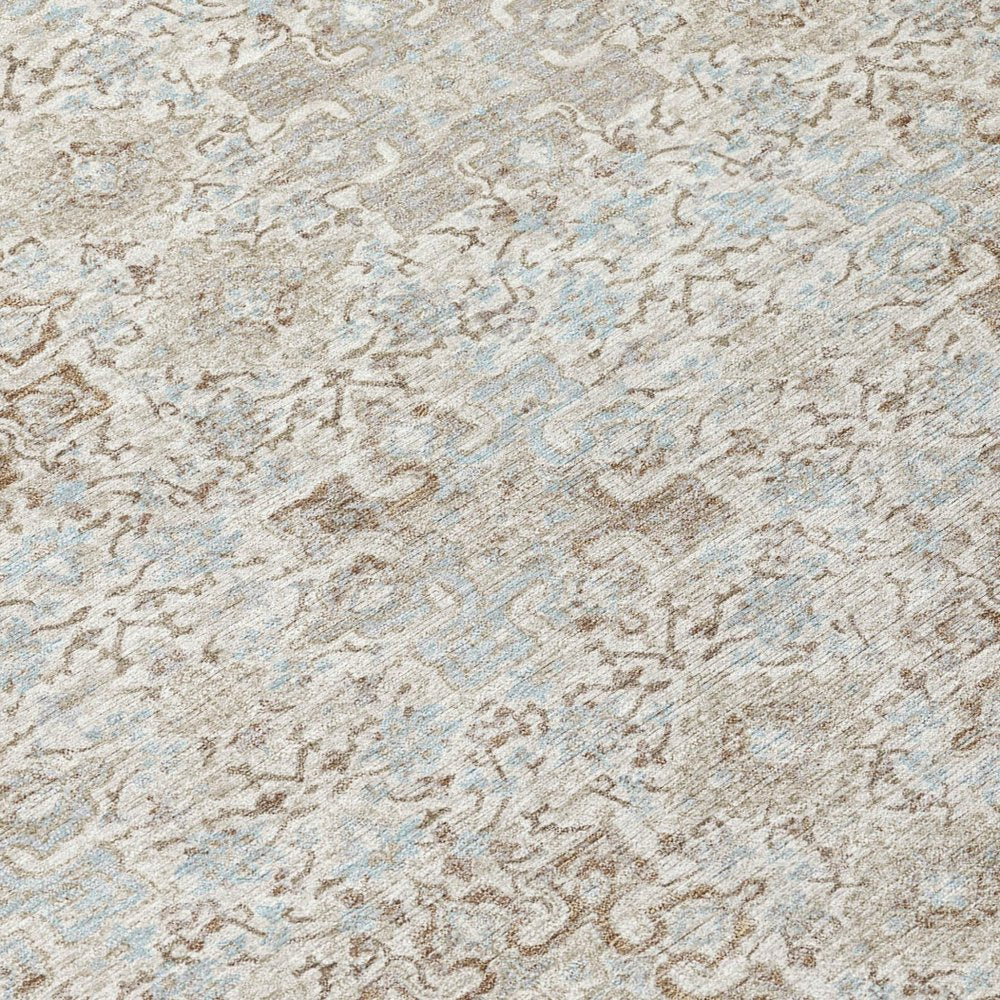 8' Ivory And Gray Round Oriental Washable Indoor Outdoor Area Rug — view 3