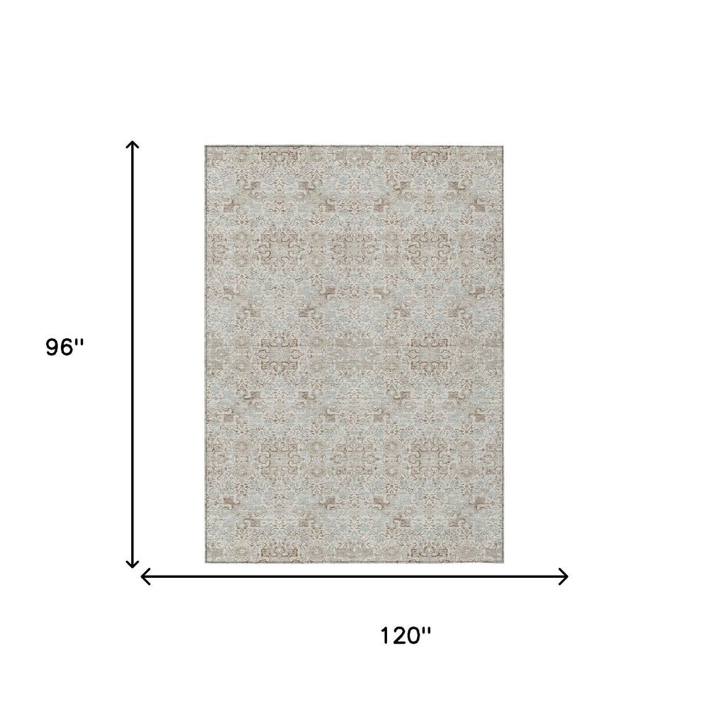 8' X 10' Ivory And Gray Oriental Washable Indoor Outdoor Area Rug HomeRoots