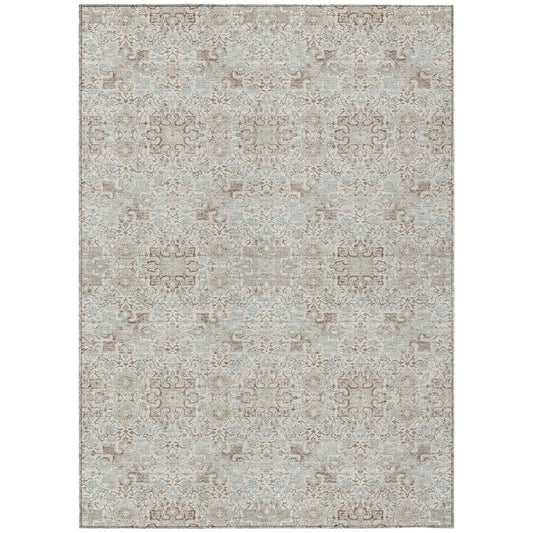 8' X 10' Ivory And Gray Oriental Washable Indoor Outdoor Area Rug