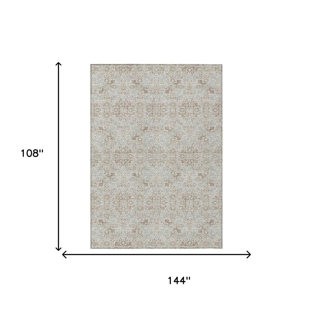 9' X 12' Ivory And Gray Oriental Washable Indoor Outdoor Area Rug HomeRoots