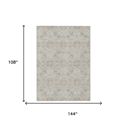 9' X 12' Ivory And Gray Oriental Washable Indoor Outdoor Area Rug