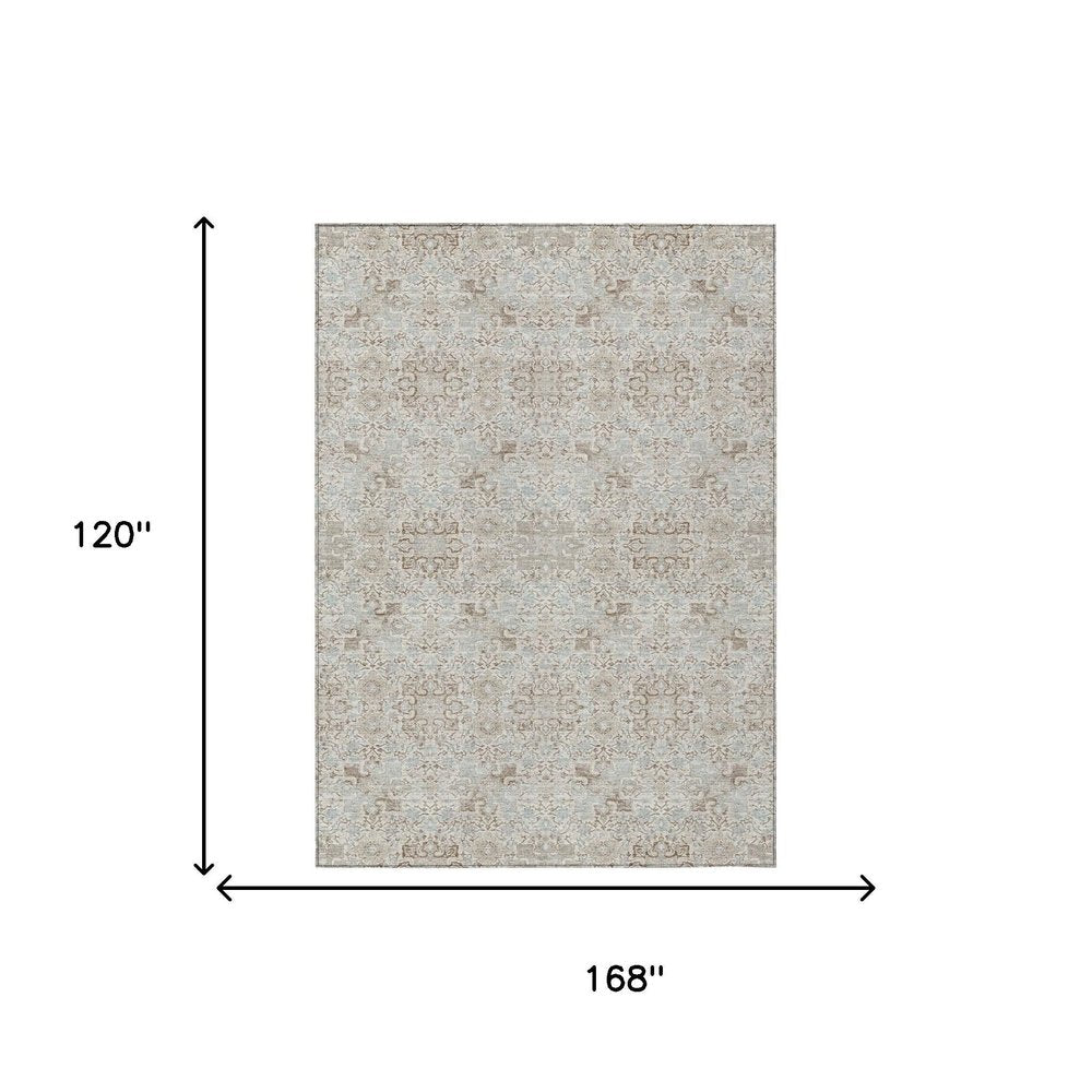10' X 14' Ivory And Gray Oriental Washable Indoor Outdoor Area Rug HomeRoots