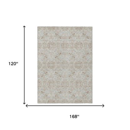 10' X 14' Ivory And Gray Oriental Washable Indoor Outdoor Area Rug HomeRoots