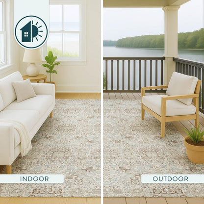 10' X 14' Ivory And Gray Oriental Washable Indoor Outdoor Area Rug HomeRoots