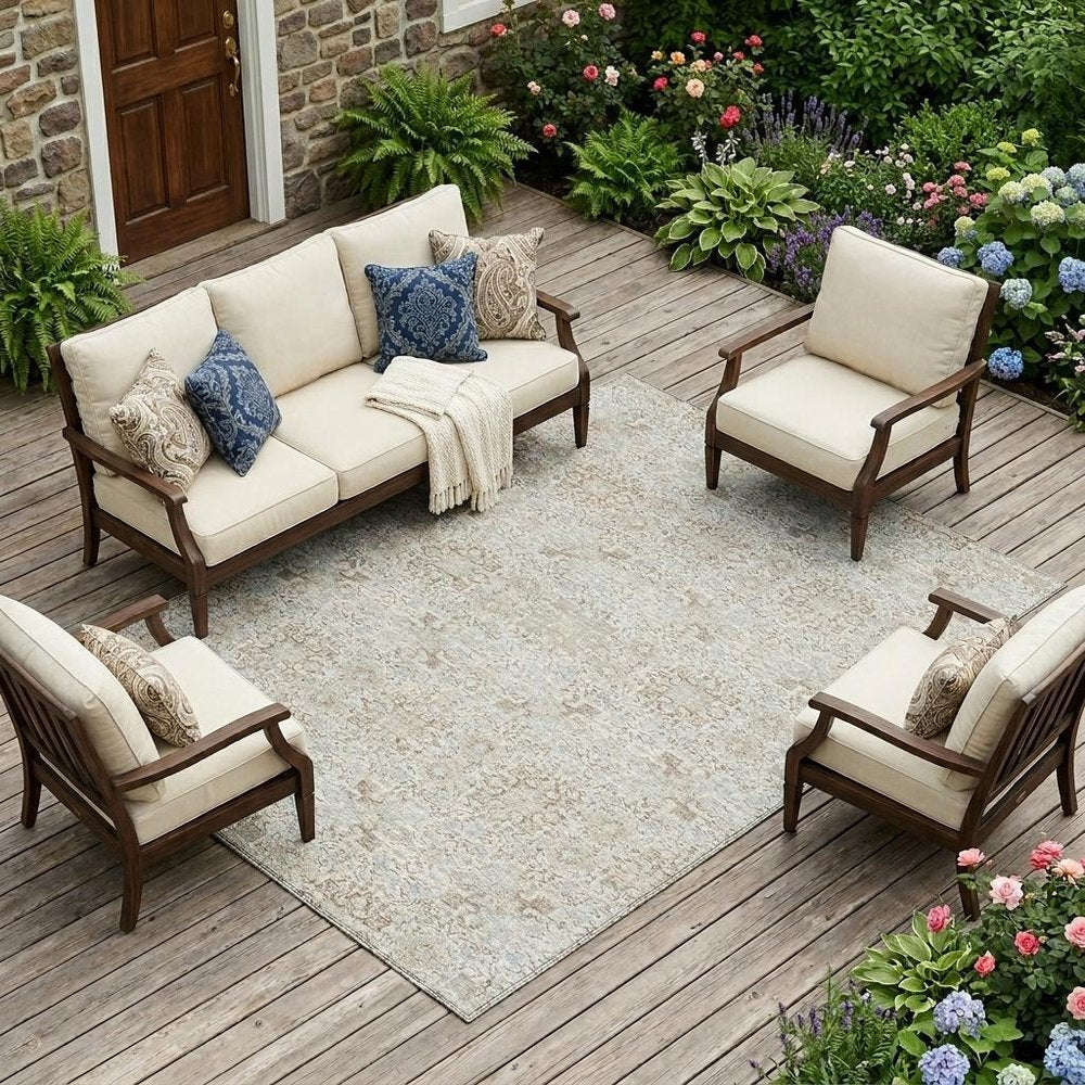 10' X 14' Ivory And Gray Oriental Washable Indoor Outdoor Area Rug — view 1