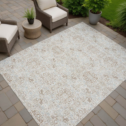 10' X 14' Ivory And Gray Oriental Washable Indoor Outdoor Area Rug HomeRoots
