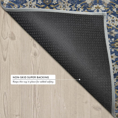 3' X 5' Navy Blue And Silver Oriental Washable Indoor Outdoor Area Rug HomeRoots
