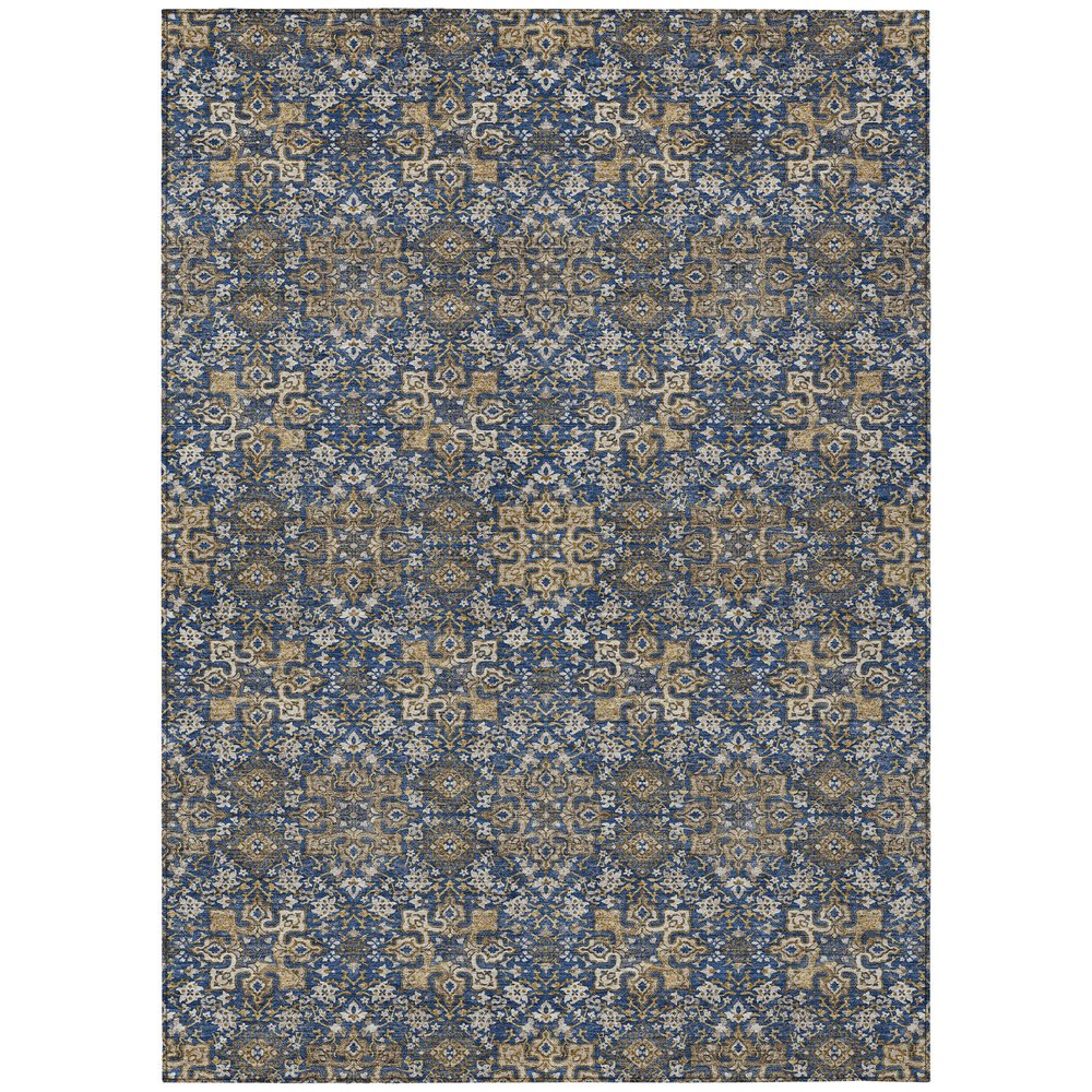 3' X 5' Navy Blue And Silver Oriental Washable Indoor Outdoor Area Rug — view 3