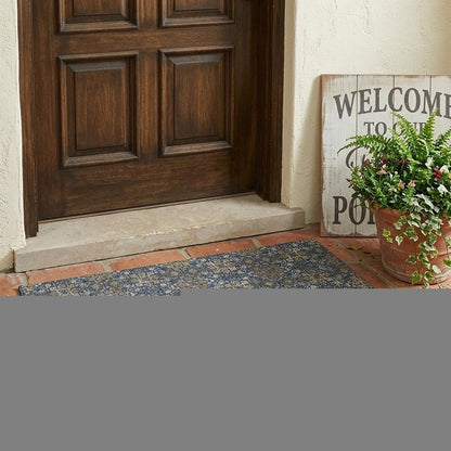 3' X 5' Navy Blue And Silver Oriental Washable Indoor Outdoor Area Rug HomeRoots