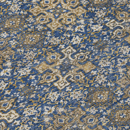 3' X 5' Navy Blue And Silver Oriental Washable Indoor Outdoor Area Rug HomeRoots