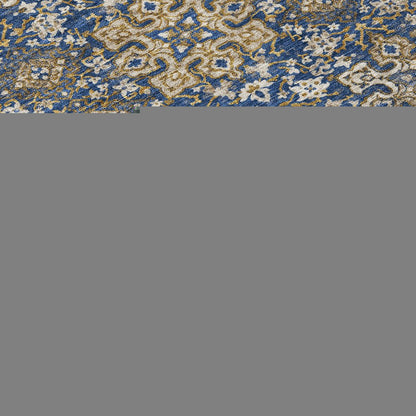 3' X 5' Navy Blue And Silver Oriental Washable Indoor Outdoor Area Rug HomeRoots
