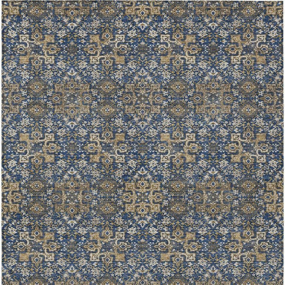 8' X 10' Navy Blue And Silver Oriental Washable Indoor Outdoor Area Rug — view 7