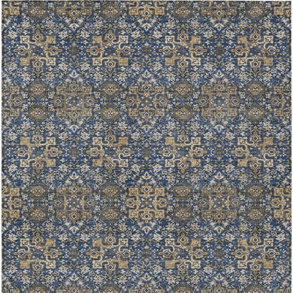 8' X 10' Navy Blue And Silver Oriental Washable Indoor Outdoor Area Rug HomeRoots