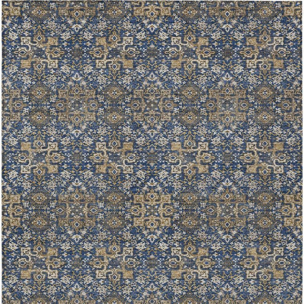 8' X 10' Navy Blue And Silver Oriental Washable Indoor Outdoor Area Rug — view 7