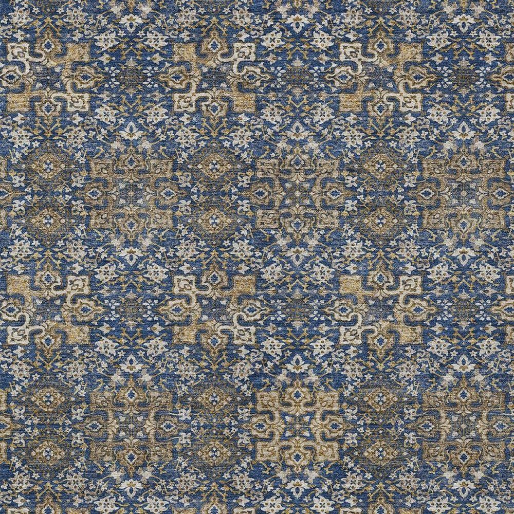 8' X 10' Navy Blue And Silver Oriental Washable Indoor Outdoor Area Rug HomeRoots