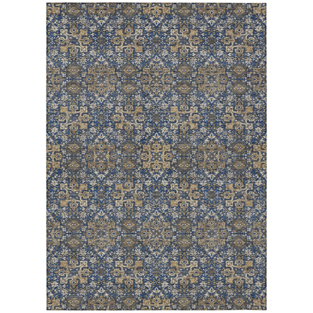 9' X 12' Navy Blue And Silver Oriental Washable Indoor Outdoor Area Rug HomeRoots