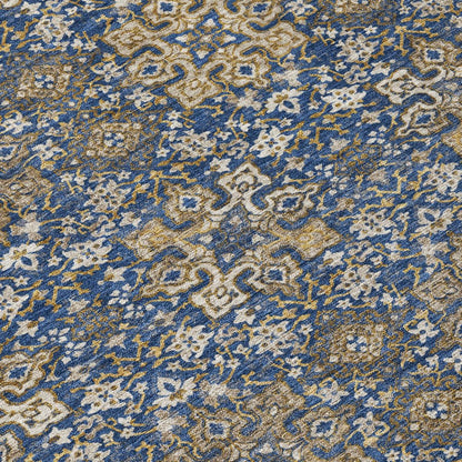 9' X 12' Navy Blue And Silver Oriental Washable Indoor Outdoor Area Rug HomeRoots