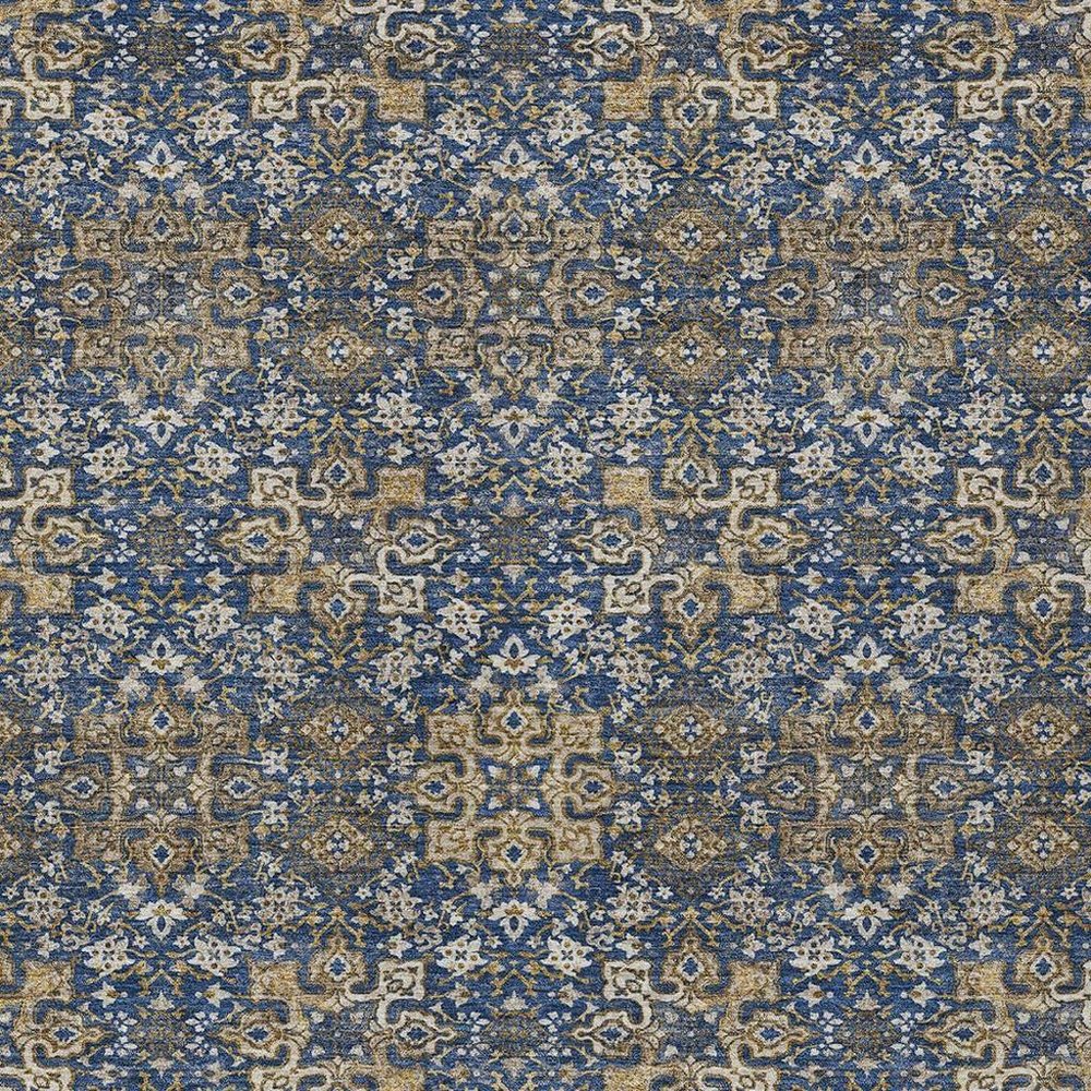 9' X 12' Navy Blue And Silver Oriental Washable Indoor Outdoor Area Rug — view 6