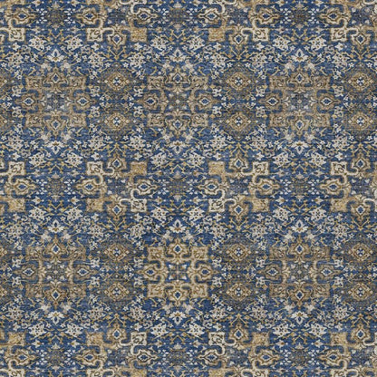 9' X 12' Navy Blue And Silver Oriental Washable Indoor Outdoor Area Rug HomeRoots
