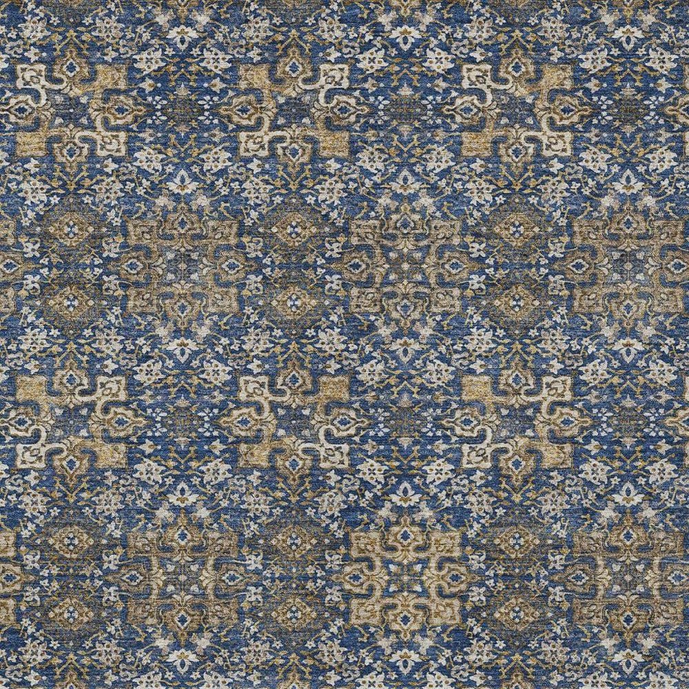 10' X 14' Navy Blue And Silver Oriental Washable Indoor Outdoor Area Rug HomeRoots