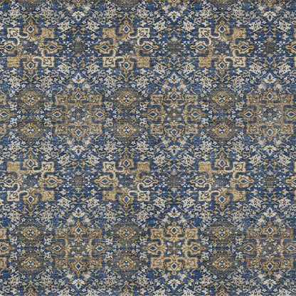10' X 14' Navy Blue And Silver Oriental Washable Indoor Outdoor Area Rug