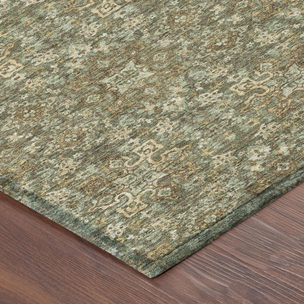 3' X 5' Olive Green And Ivory Oriental Washable Indoor Outdoor Area Rug
