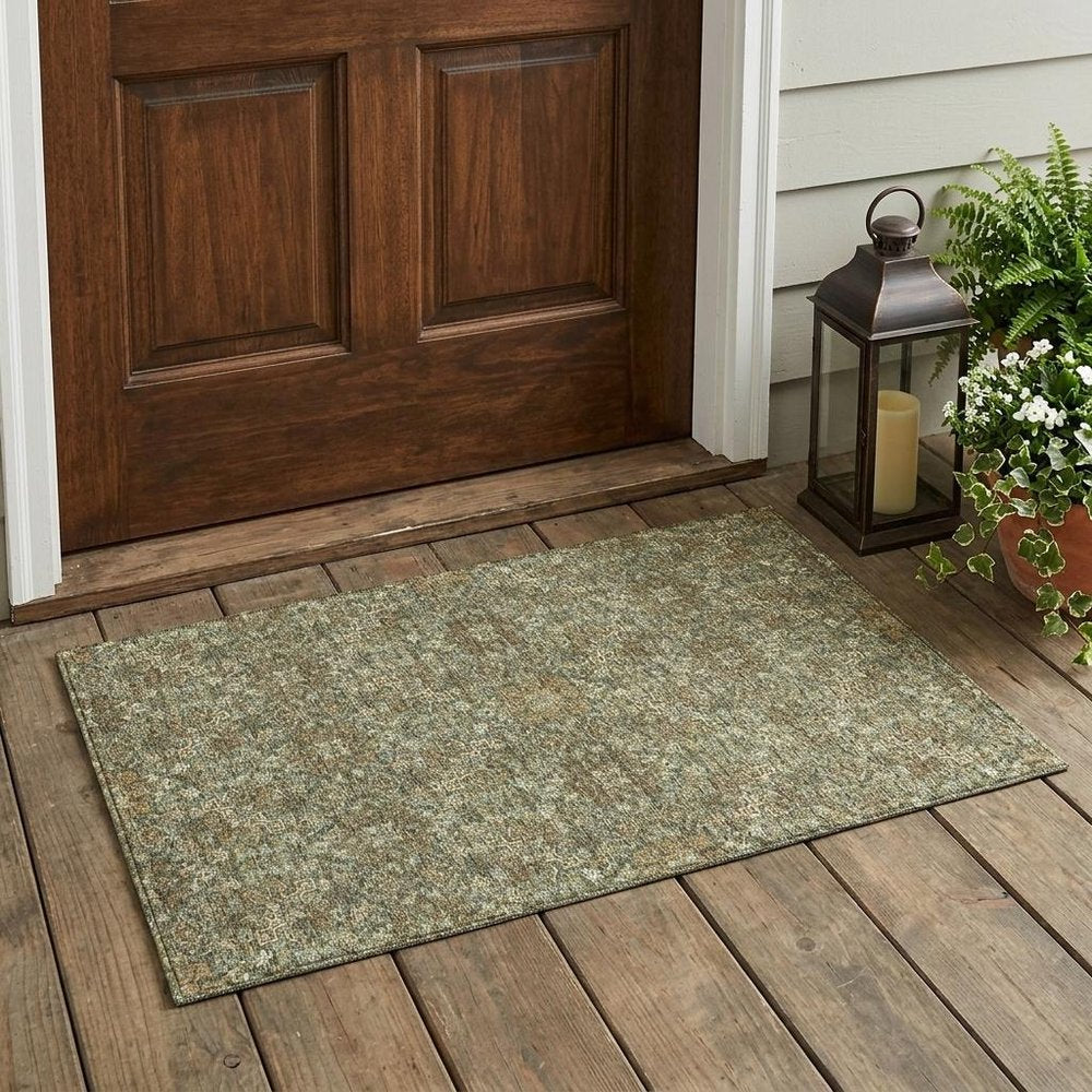 3' X 5' Olive Green And Ivory Oriental Washable Indoor Outdoor Area Rug — view 5