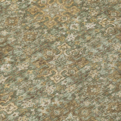 3' X 5' Olive Green And Ivory Oriental Washable Indoor Outdoor Area Rug HomeRoots